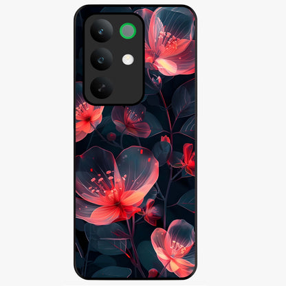 Dark Shade of Flower Glass Case showing flat back view with elegant dark floral artwork and glossy glass finish.