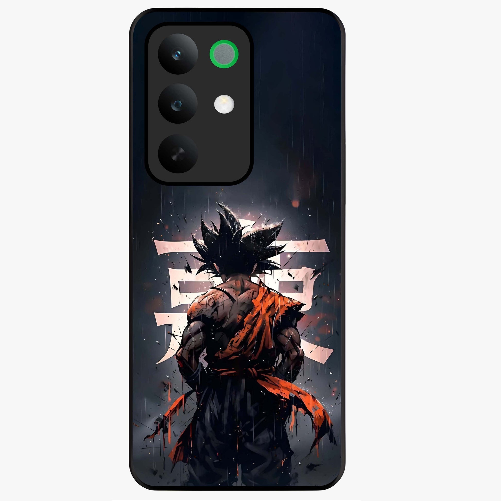 Dark Warrior In Rain Glass Case showing flat back view with warrior artwork in rainy atmosphere and glossy glass finish.