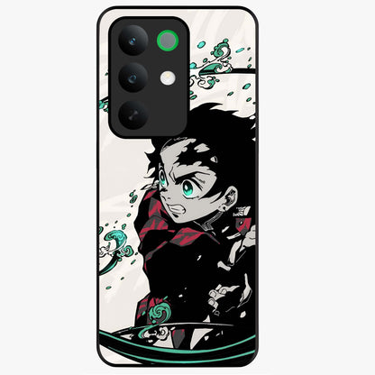 Demon Slayer Glass Case showing flat back view with bold anime inspired artwork and glossy glass finish.