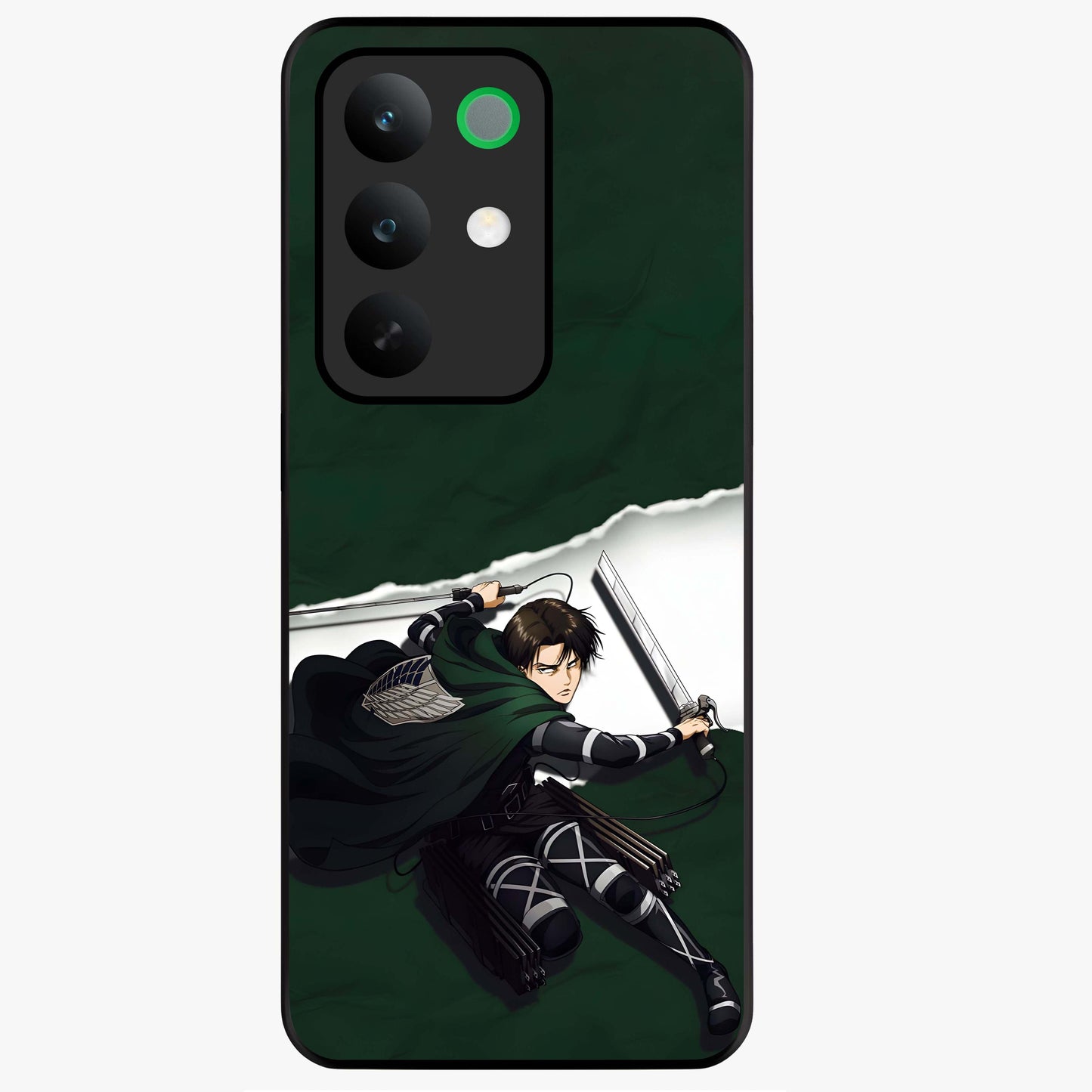 Emerald War Vanguard Glass Case showing flat back view with powerful warrior themed artwork and glossy glass finish.