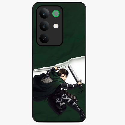 Emerald War Vanguard Glass Case showing flat back view with powerful warrior themed artwork and glossy glass finish.
