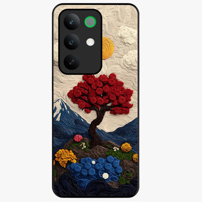 Eternal Nature Tapestry Glass Case showing flat back view with intricate nature tapestry artwork and glossy glass finish.