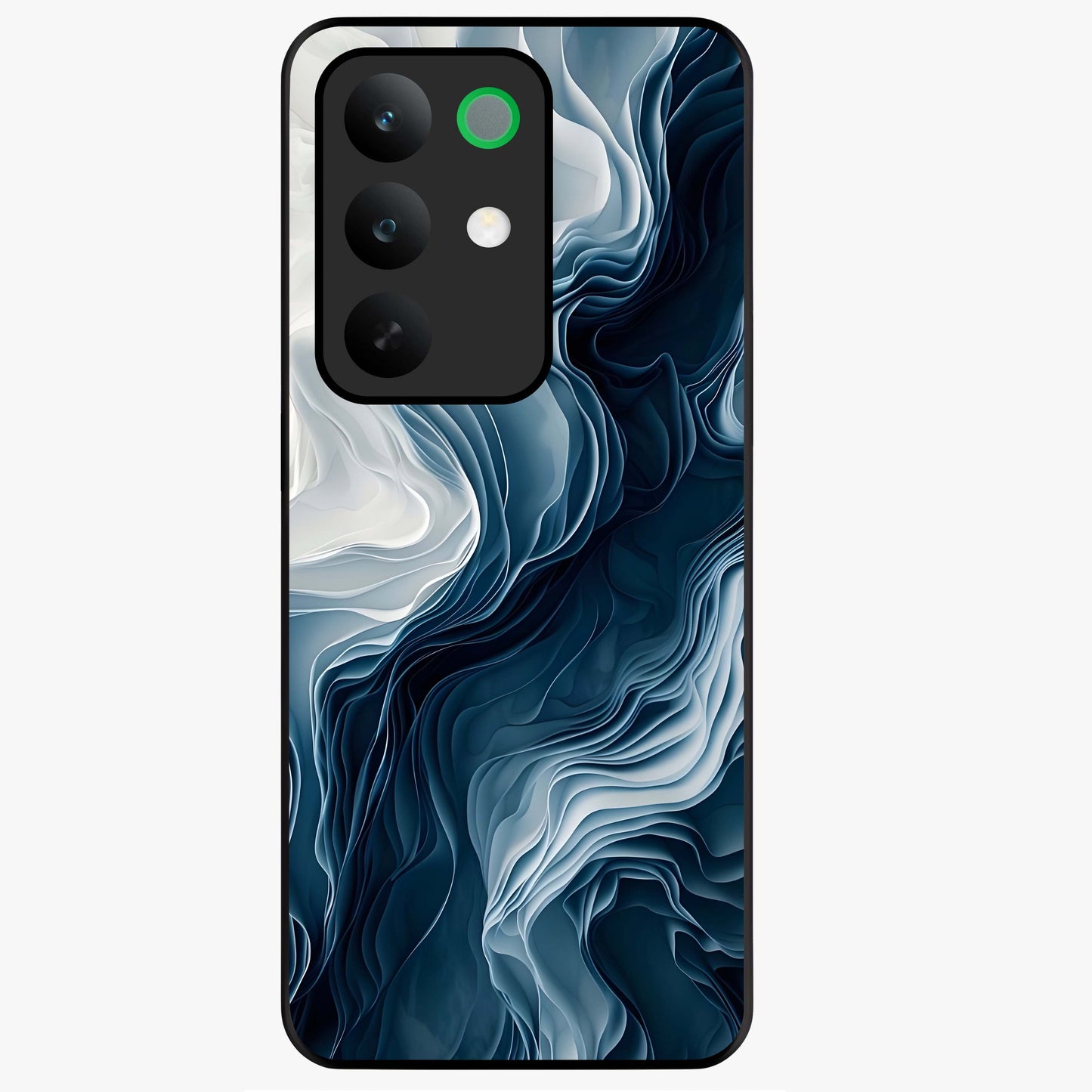 Ethereal Paper Marble Glass Case showing flat back view with soft marble paper texture artwork and glossy glass finish.