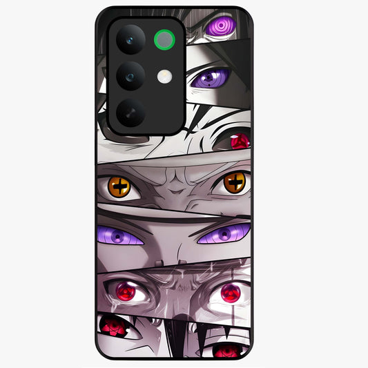 Eyes of Destiny Glass Case showing flat back view with striking eye themed artwork and glossy glass finish.