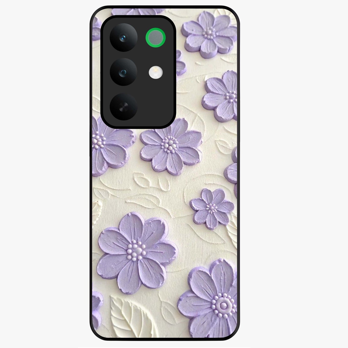 Floral Wall Art With Purple Flowers Glass Case showing flat back view with purple flower artwork and glossy glass finish.