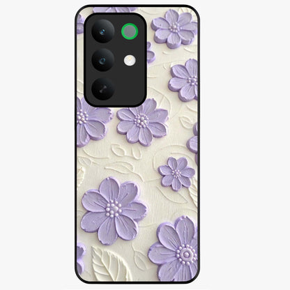 Floral Wall Art With Purple Flowers Glass Case showing flat back view with purple flower artwork and glossy glass finish.
