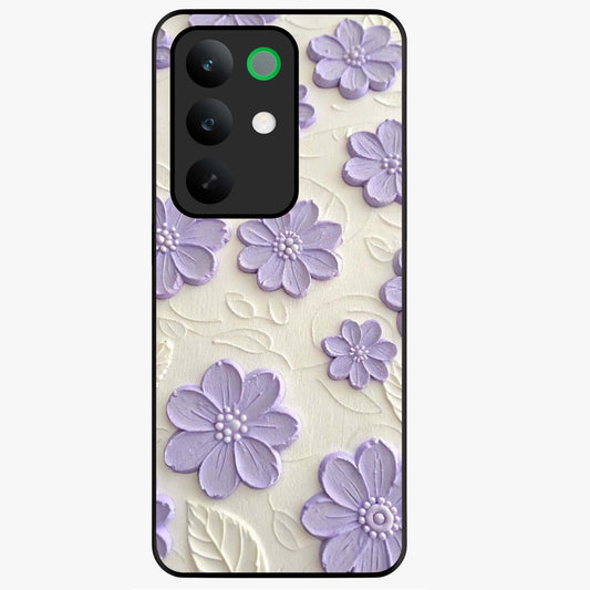 Floral Wall Art With Purple Flowers Glass Case showing flat back view with purple flower artwork and glossy glass finish.