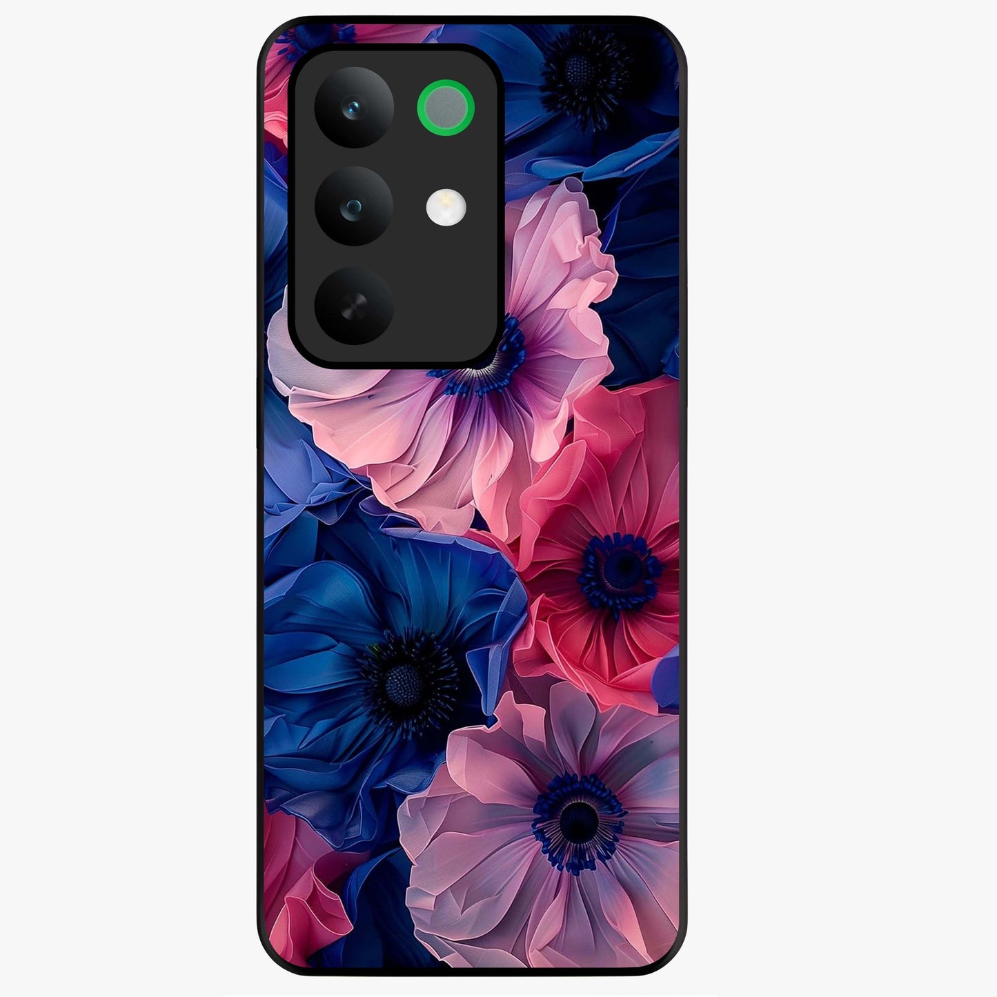 Flower Paper Art Pattern Glass Case showing flat back view with paper cut style floral artwork and glossy glass finish.