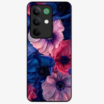 Flower Paper Art Pattern Glass Case showing flat back view with paper cut style floral artwork and glossy glass finish.