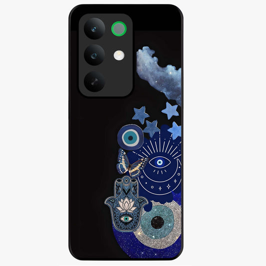 Galactic Charm Cluster Glass Case showing flat back view with glowing celestial charm artwork and glossy glass finish.