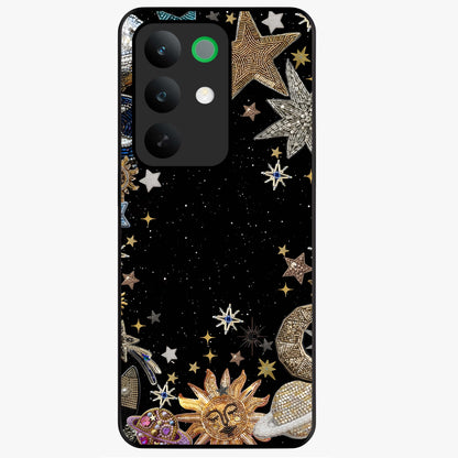 Galactic Jewel Stars Glass Case showing flat back view with sparkling star jewel artwork and glossy glass finish.