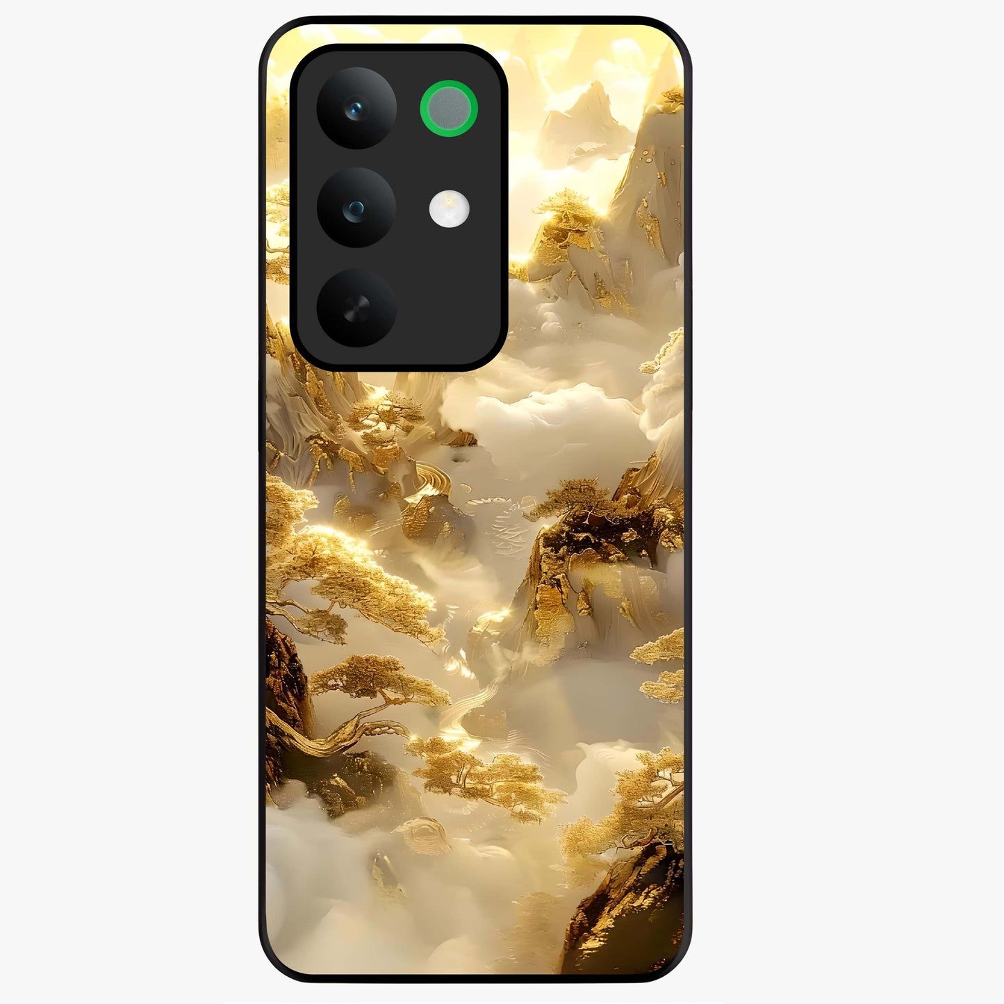 Gates Of Illumination Glass Case showing flat back view with mystical illuminated gate artwork and glossy glass finish.