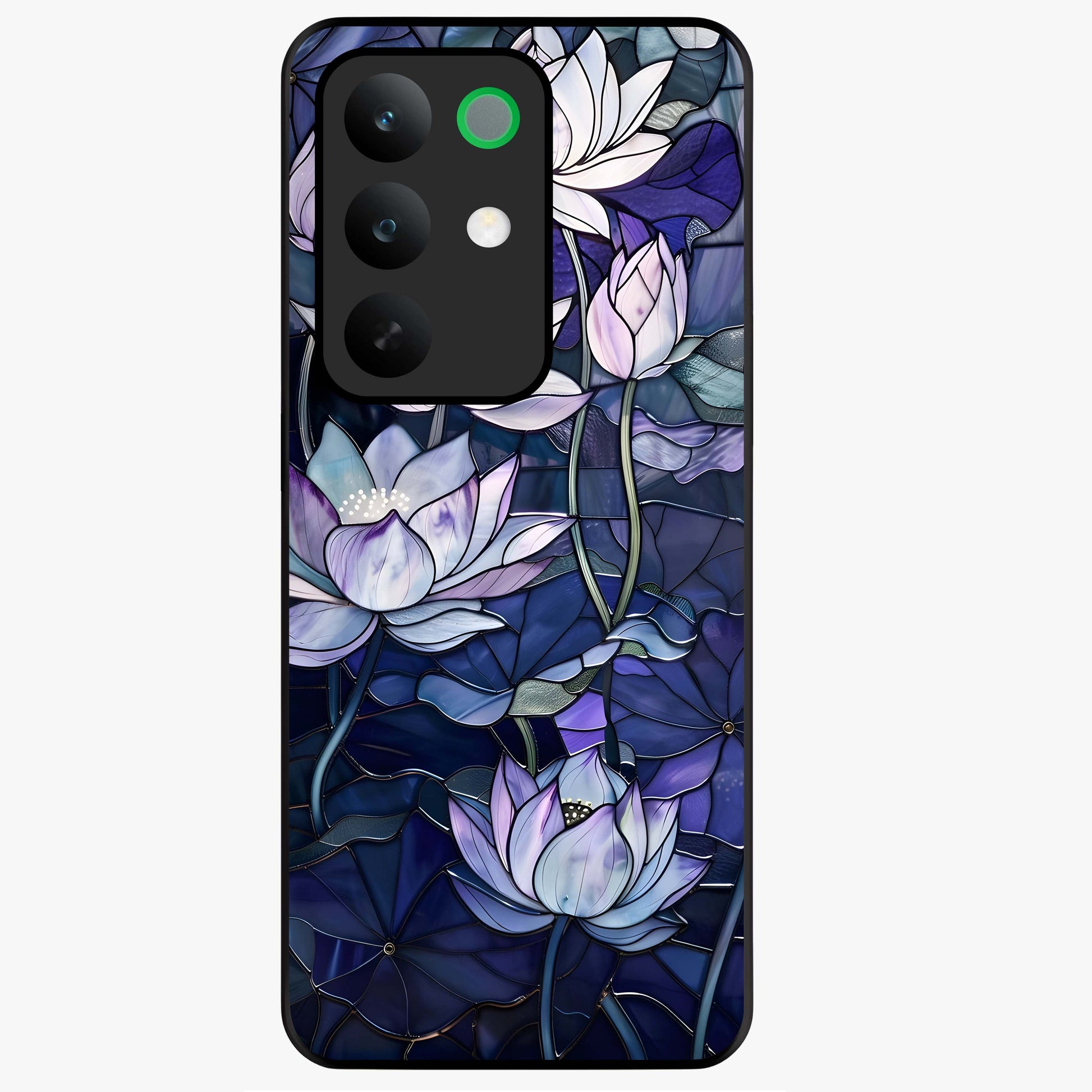 Gloss Petal Rush Glass Case showing flat back view with glossy flower petal artwork and smooth glass finish.