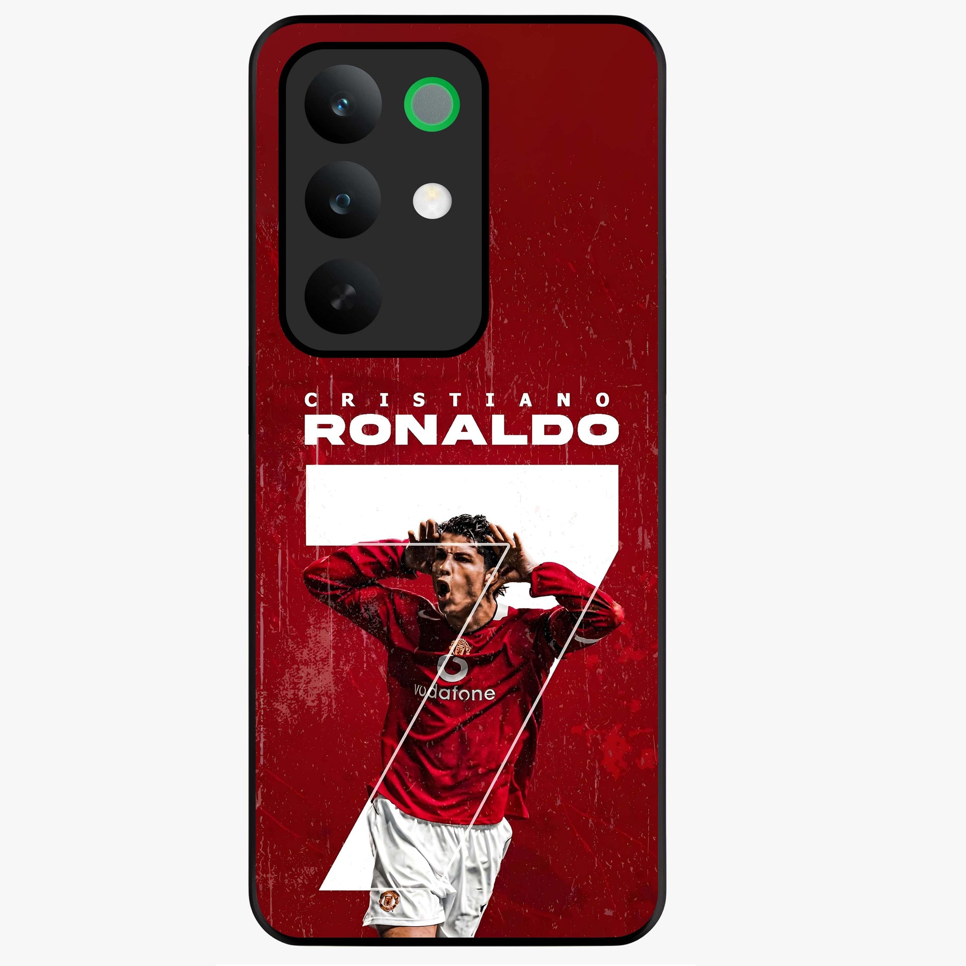 Goal Celebration Legacy Glass Case showing flat back view with football celebration inspired artwork and glossy glass finish.