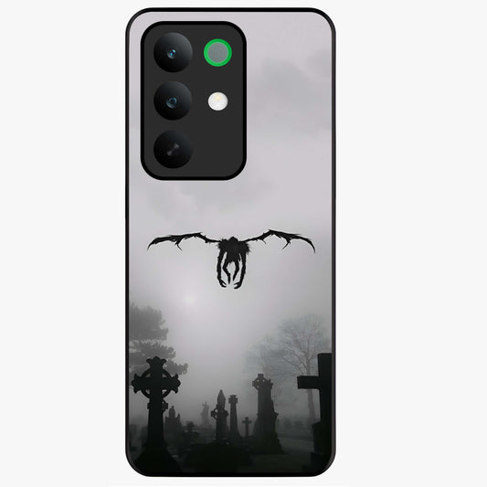 Graveyard Shadow Descent Glass Case showing flat back view with dark graveyard themed artwork and glossy glass finish.