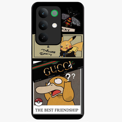 Gucci Play Mashup Glass Case showing flat back view with luxury inspired graphic artwork and glossy glass finish.