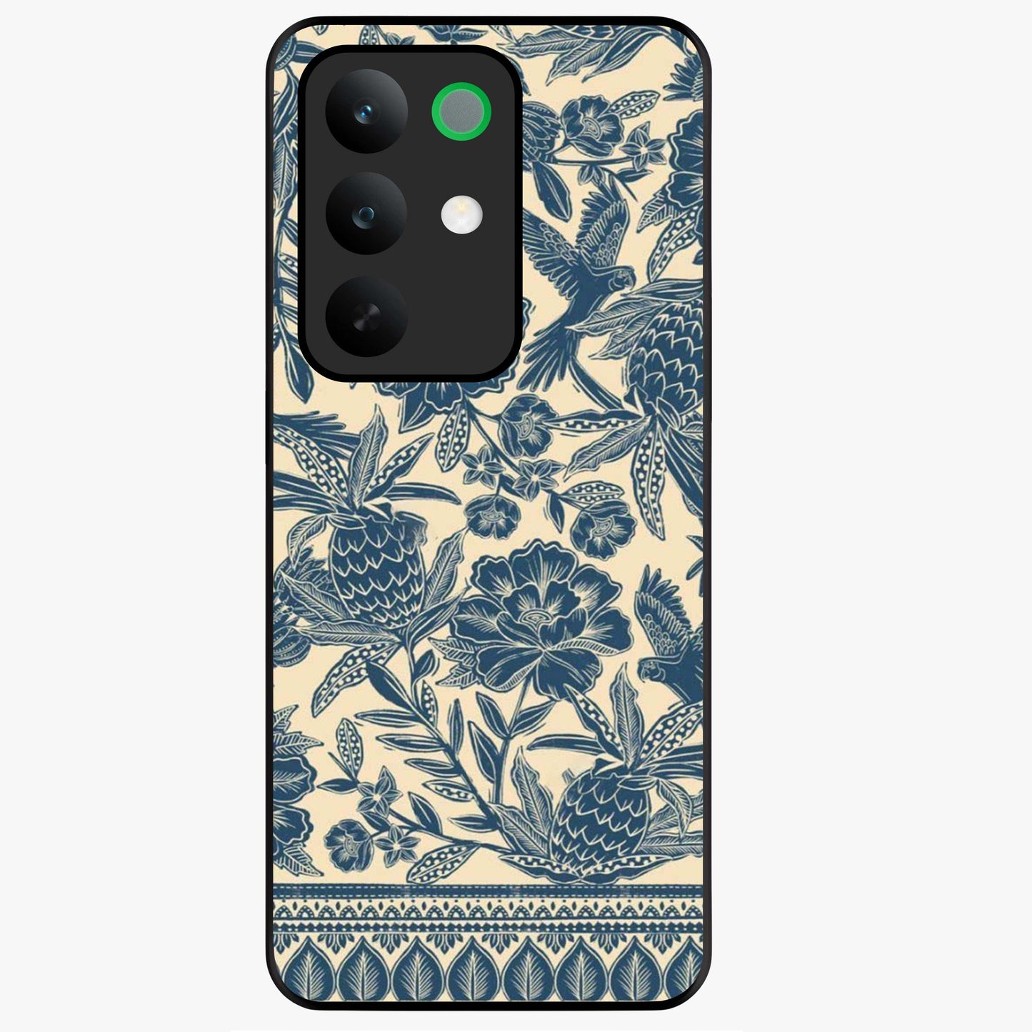 Heirloom Wild Bloom Glass Case showing flat back view with vintage inspired wild flower artwork and glossy glass finish.