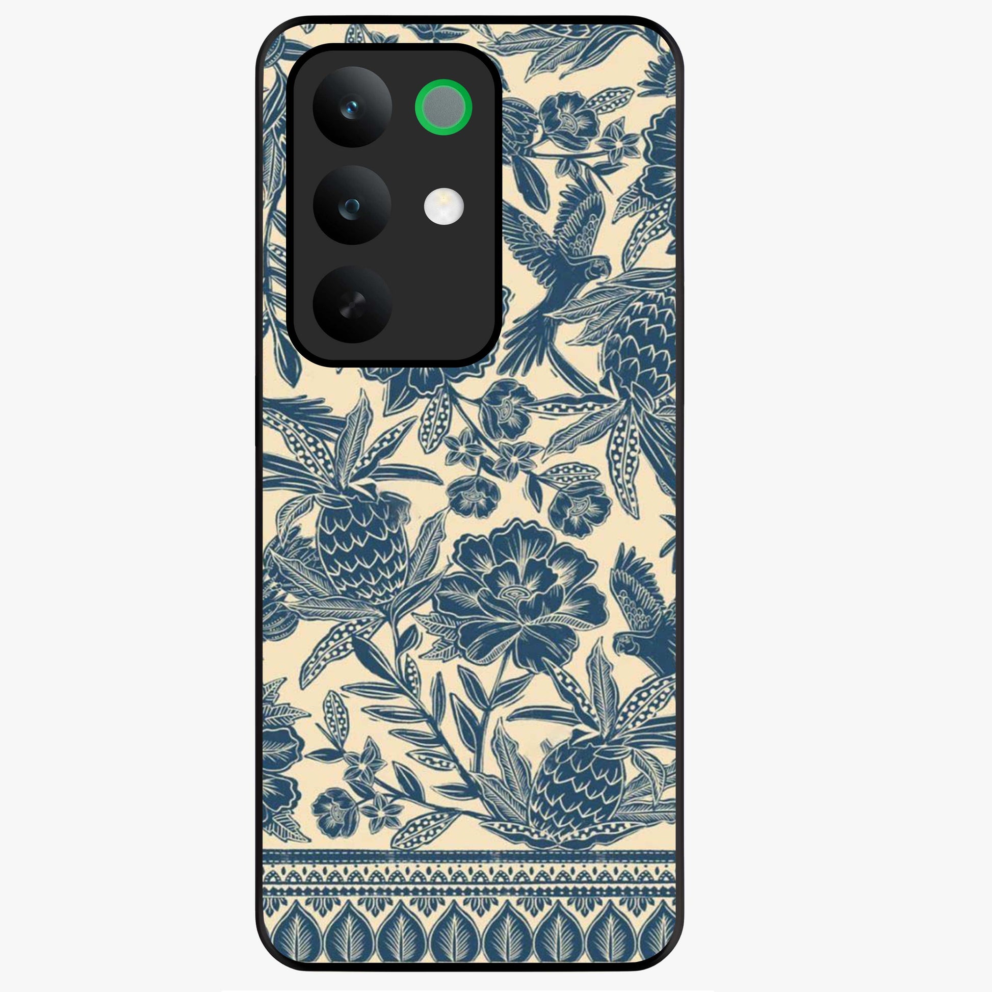 Heirloom Wild Bloom Glass Case showing flat back view with vintage inspired wild flower artwork and glossy glass finish.