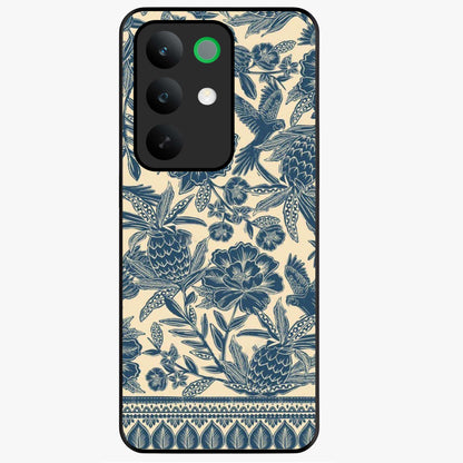 Heirloom Wild Bloom Glass Case showing flat back view with vintage inspired wild flower artwork and glossy glass finish.