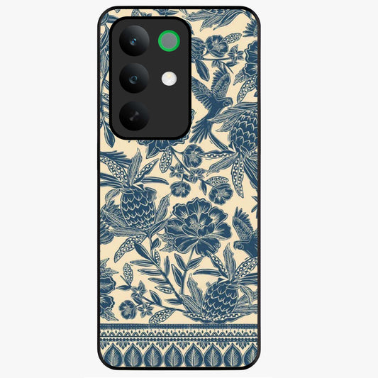 Heirloom Wild Bloom Glass Case showing flat back view with vintage inspired wild flower artwork and glossy glass finish.