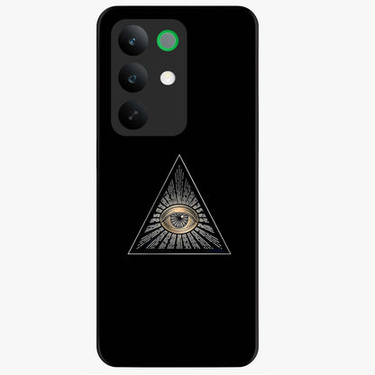 Illuminati Evil Glass Case showing flat back view with mysterious illuminati symbol artwork and glossy glass finish.