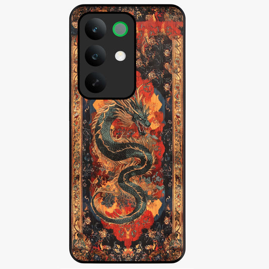 Inferno Dragon Soul Glass Case showing flat back view with fiery dragon artwork and glossy glass finish.