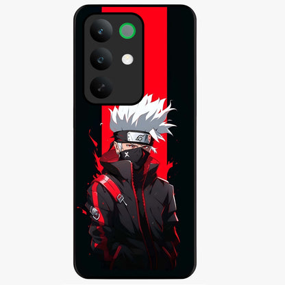 Kakashi Scarlet Shadow Glass Case showing flat back view with powerful anime ninja artwork and glossy glass finish.
