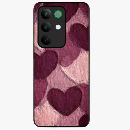 Layered Paper Hearts Glass Case showing flat back view with layered paper heart artwork and glossy glass finish.