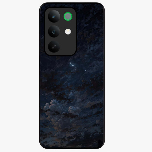 Lunar Veil Silence Glass Case showing flat back view with mystical moon veil artwork and glossy glass finish.