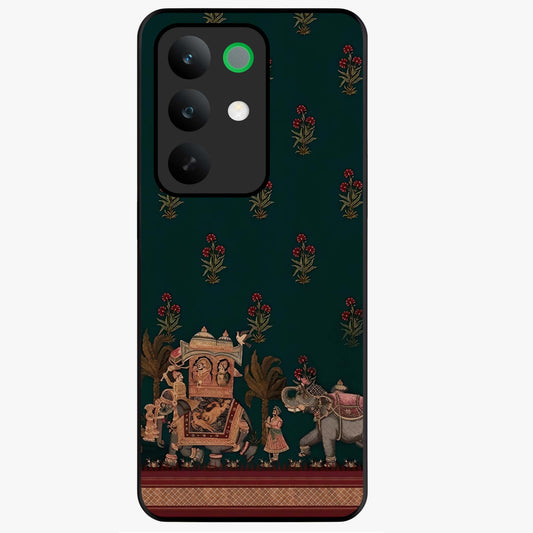 Macmerise Glass Case showing flat back view with stylish modern artwork and glossy glass finish.