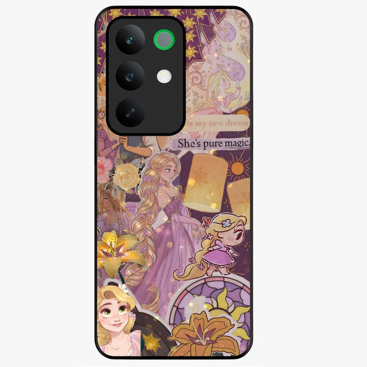 Magical Tangled Dream Glass Case showing flat back view with dreamy tangled artwork and glossy glass finish.