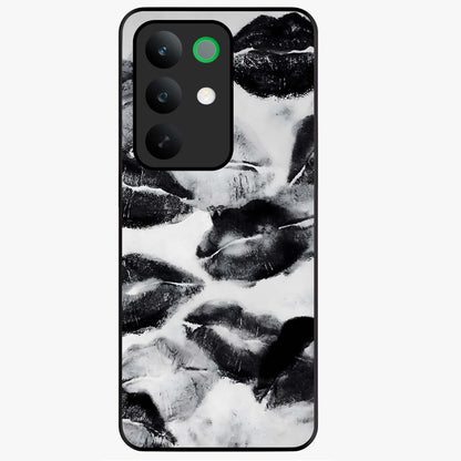 Midnight Kiss Marks Glass Case showing flat back view with lipstick kiss mark artwork and glossy glass finish.