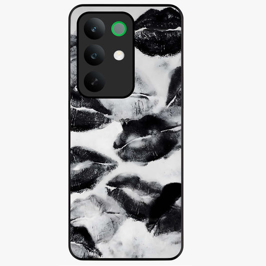 Midnight Kiss Marks Glass Case showing flat back view with lipstick kiss mark artwork and glossy glass finish.