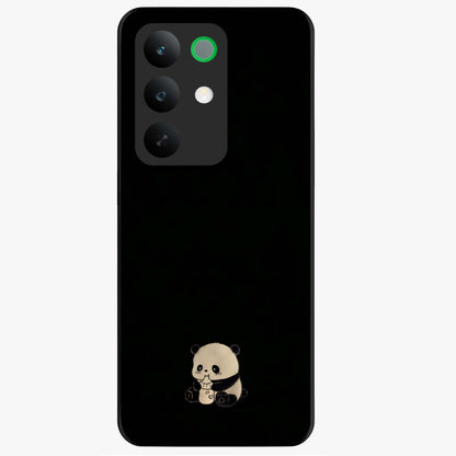 Midnight Panda Love Glass Case showing flat back view with cute panda themed artwork and glossy glass finish.