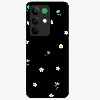 Minimalistic Blue With White Flower Pattern Glass Case showing flat back view with blue background and white flower pattern and glossy glass finish.