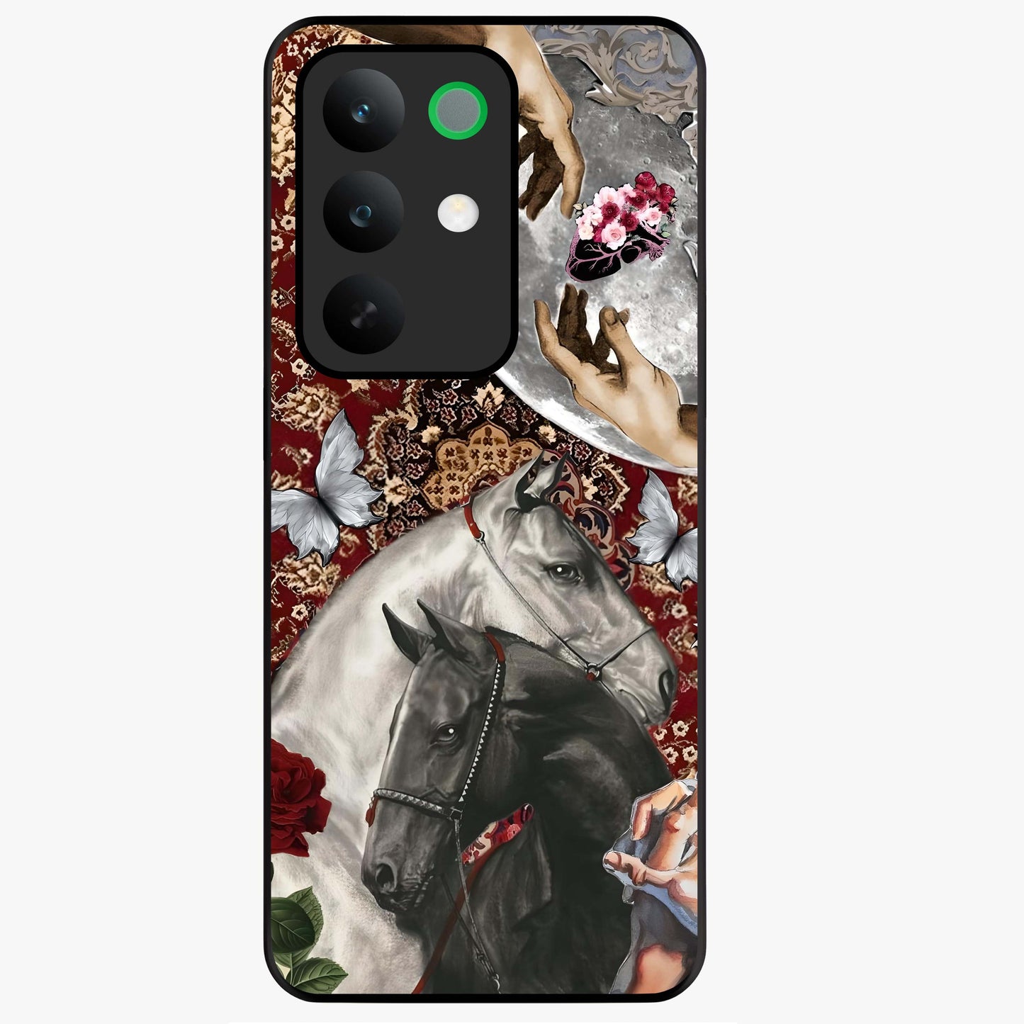 Moonlit Royal Stallion Glass Case showing flat back view with majestic horse under moonlight artwork and glossy glass finish.
