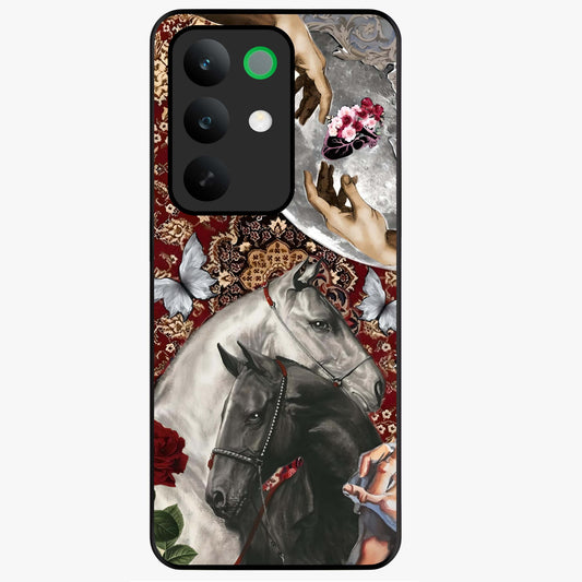 Moonlit Royal Stallion Glass Case showing flat back view with majestic horse under moonlight artwork and glossy glass finish.