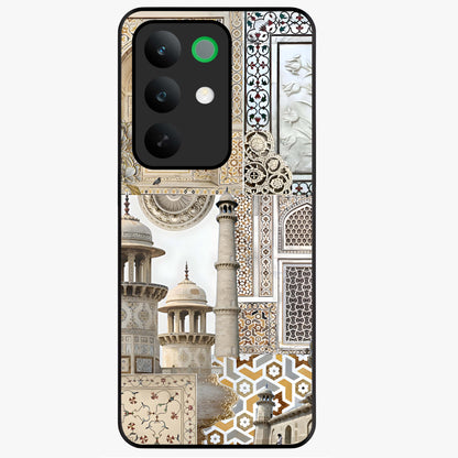 Mughal Marble Legacy Glass Case showing flat back view with intricate Mughal inspired marble pattern and glossy glass finish.