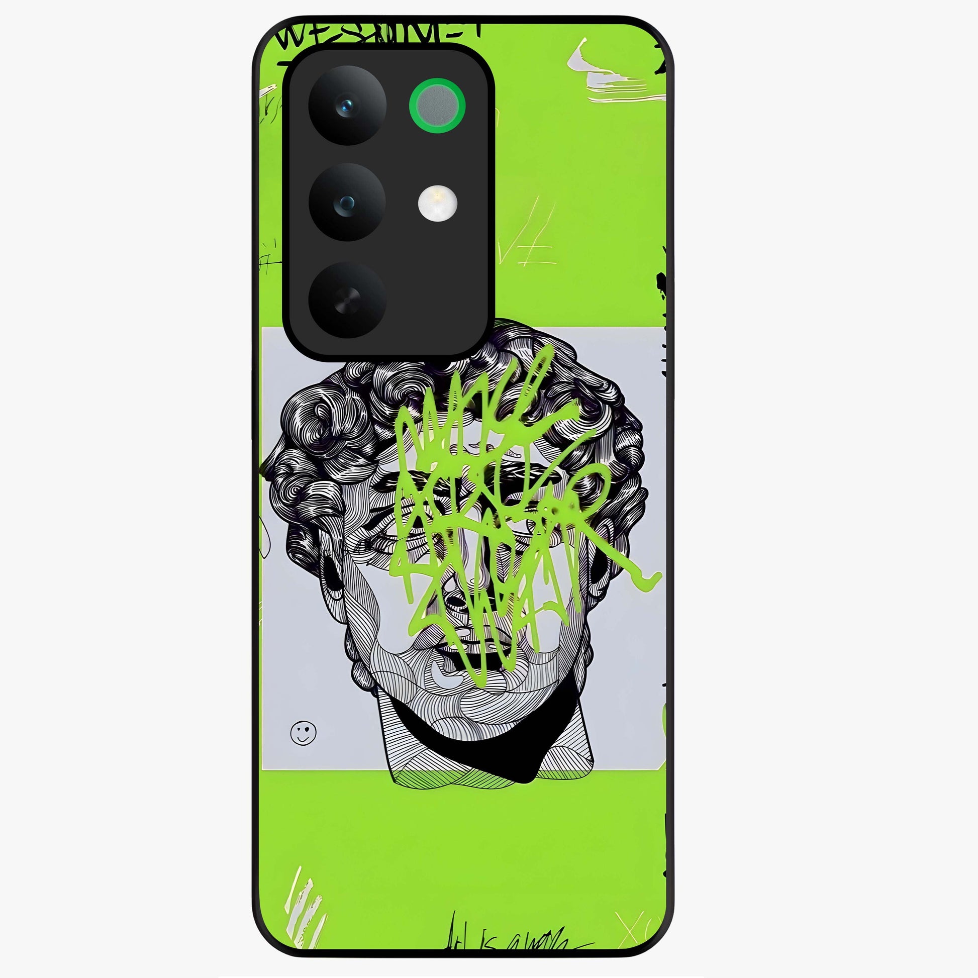 Neo Graffiti Rebellion Glass Case showing flat back view with vibrant graffiti artwork and glossy glass finish.