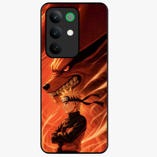 Nine Tails Legacy Glass Case showing flat back view with powerful nine-tailed fox inspired artwork and glossy glass finish.
