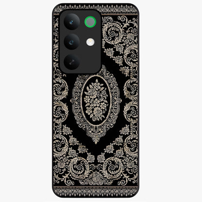 Noir Bloom Elegance Glass Case showing flat back view with elegant dark floral artwork and glossy glass finish.