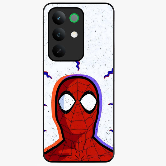 Omg Spiderman Glass Case showing flat back view with bold superhero inspired artwork and glossy glass finish.