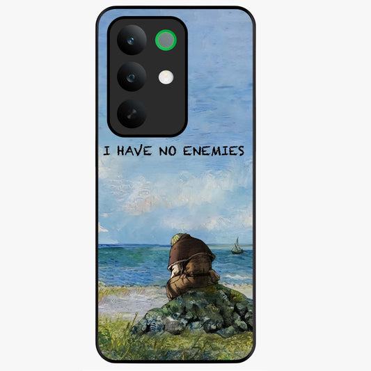 Peace Beyond War Glass Case showing flat back view with symbolic peace themed artwork and glossy glass finish.