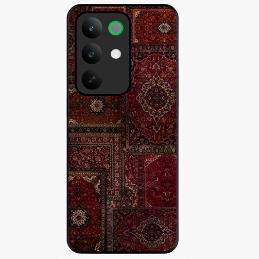 Persian Velvet Tale Glass Case showing flat back view with luxurious Persian velvet pattern artwork and glossy glass finish.