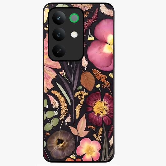 Petal Dream Tapestry Glass Case showing flat back view with intricate floral tapestry artwork and glossy glass finish.
