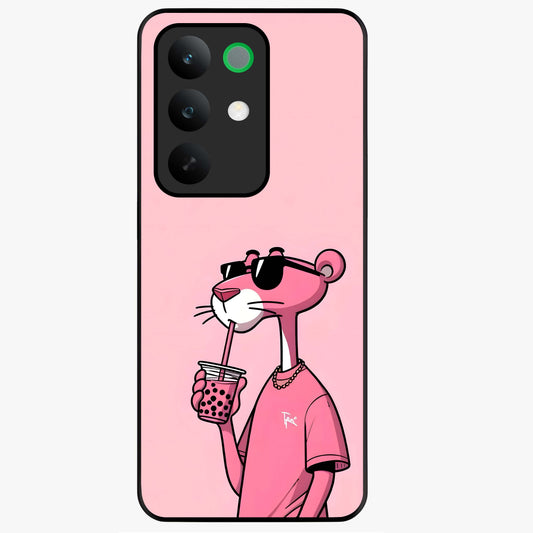 Pink Panther Glass Case showing flat back view with iconic pink panther artwork and glossy glass finish.