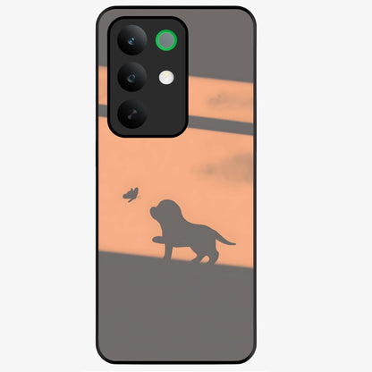 Puppy Shadow Art Glass Case showing flat back view with cute puppy shadow style artwork and glossy glass finish.