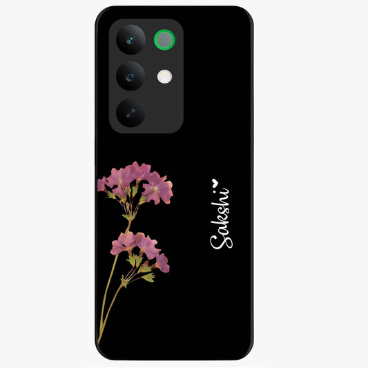 Riching Lavender Flower Custom Name Glass Case showing flat back view with lavender floral artwork and personalized name design.