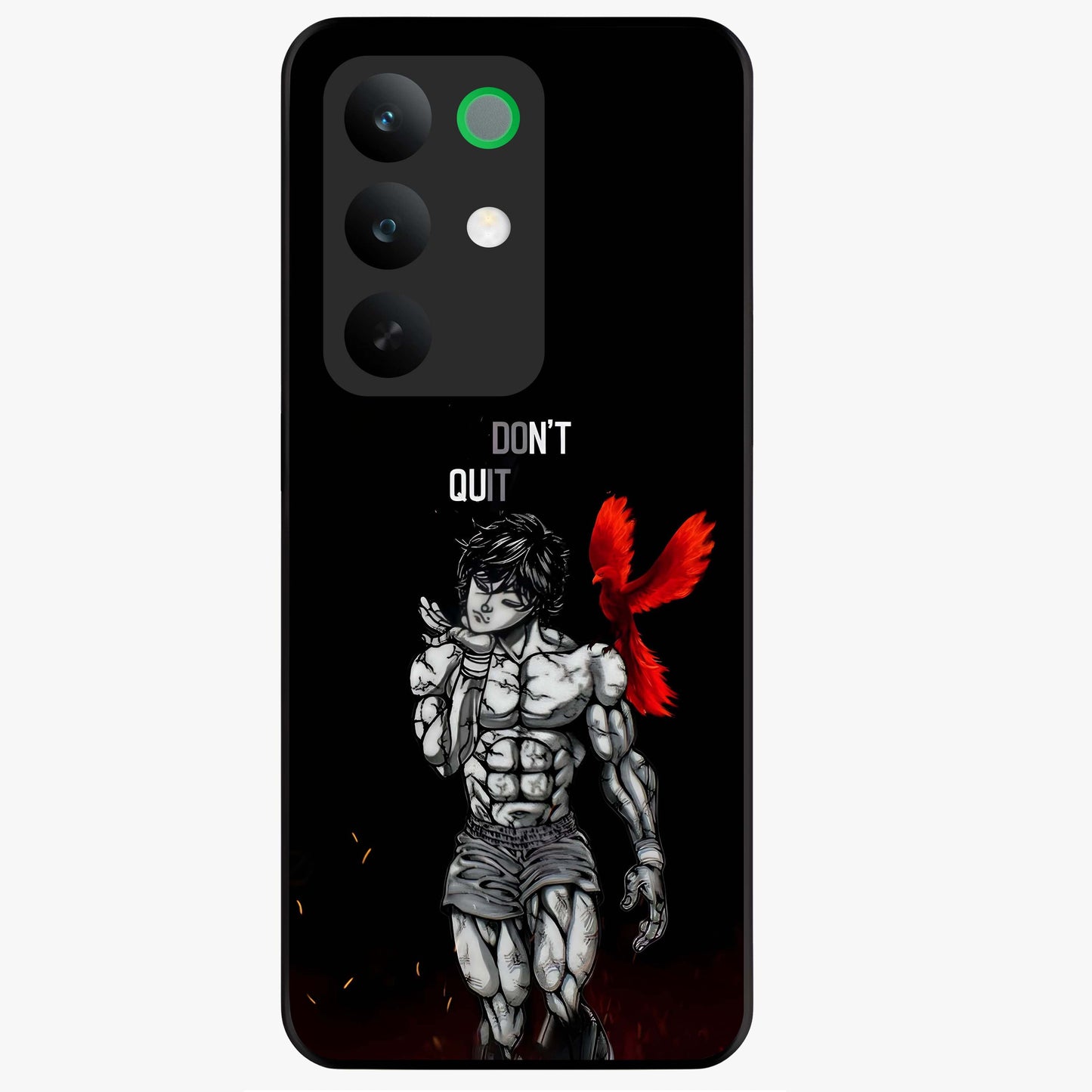Rise Beyond Limits Glass Case showing flat back view with motivational typography artwork and glossy glass finish.