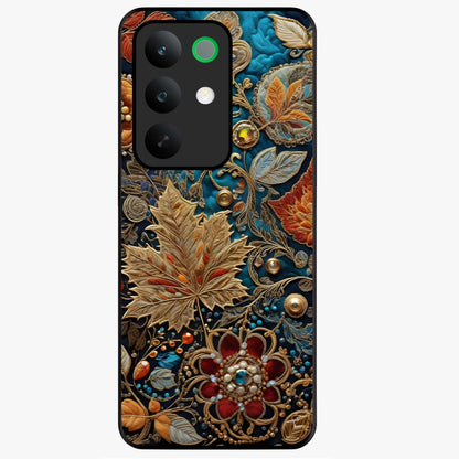 Royal Jewel Garden Glass Case showing flat back view with decorative floral garden artwork and glossy glass finish.
